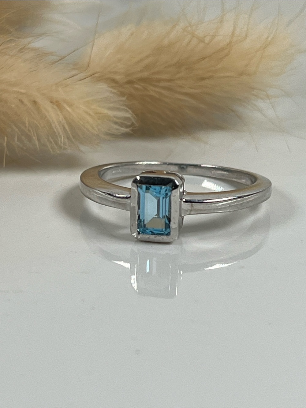925 Solid Sterling Silver Swiss Blue Topaz Gemstone Ring Size 8.5
